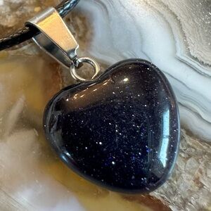 3098 Whimsical Midnight Blue Sunstone Polished Stone Heart Necklace